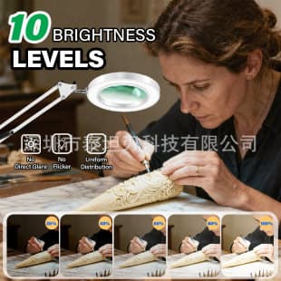 LED Long Arm Magnifier Lamp, Eye-Caring Desk Lamp for Study and Dormitory, Clip-On Desktop Repair Magnifier Lamp