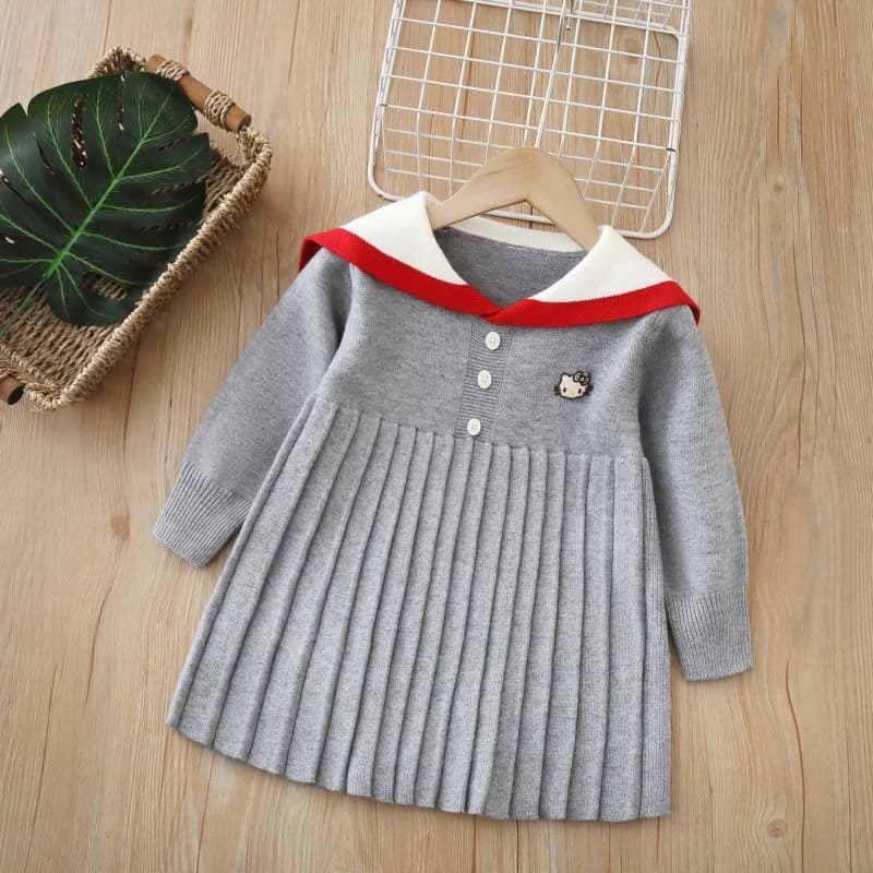 Children's Sweater Dress 2025 Autumn New Style Navy Collar Knitted Long Skirt Little Girl's Preppy Sweater Dress