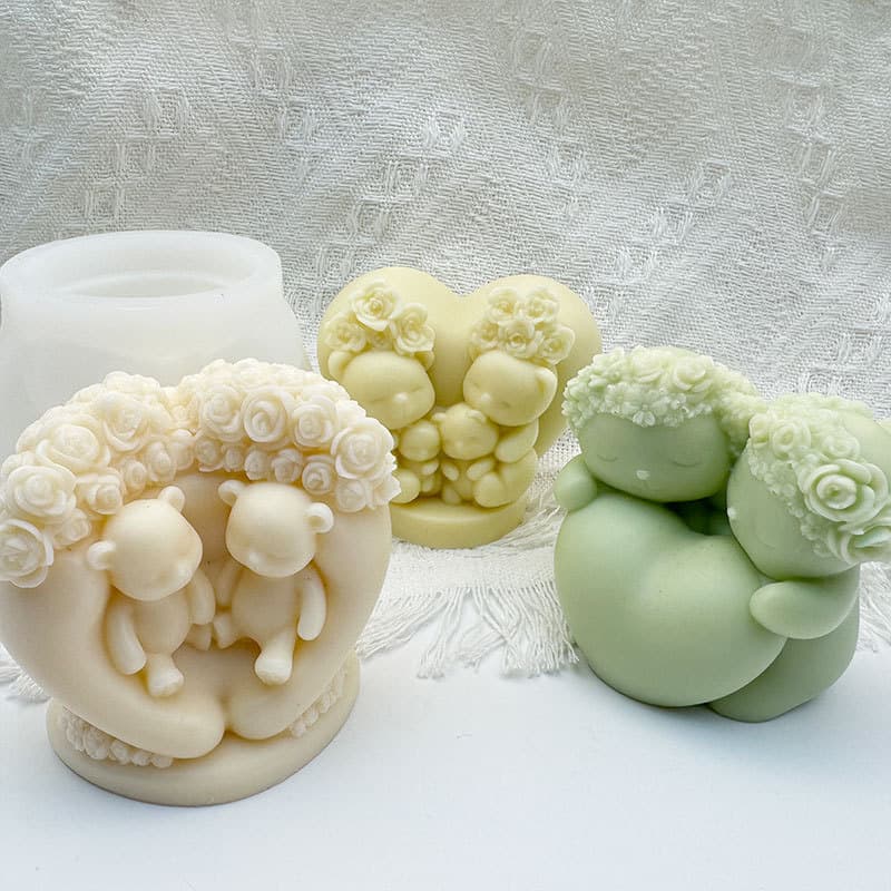 Shengmei Creative Rose Love Bear Aromatherapy Candle Mold DIY Love Bear Handmade Soap Silicone Mold Cross-border