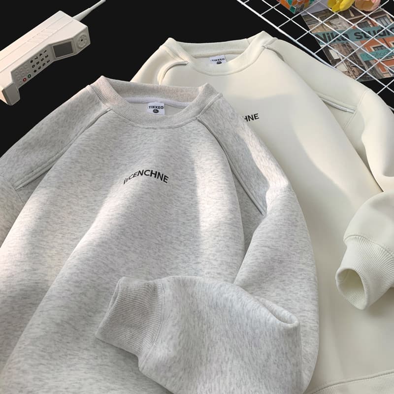 Letter embroidered sweatshirt men's spring and autumn American loose round neck jacket men's sweatshirt retro casual couple tops