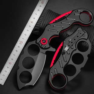 Cross-border In-Stock Stainless Steel Folding Knife Black Outdoor Knife Aluminum Alloy Handle Folding Knife Self-Defense Camping Survival Tool