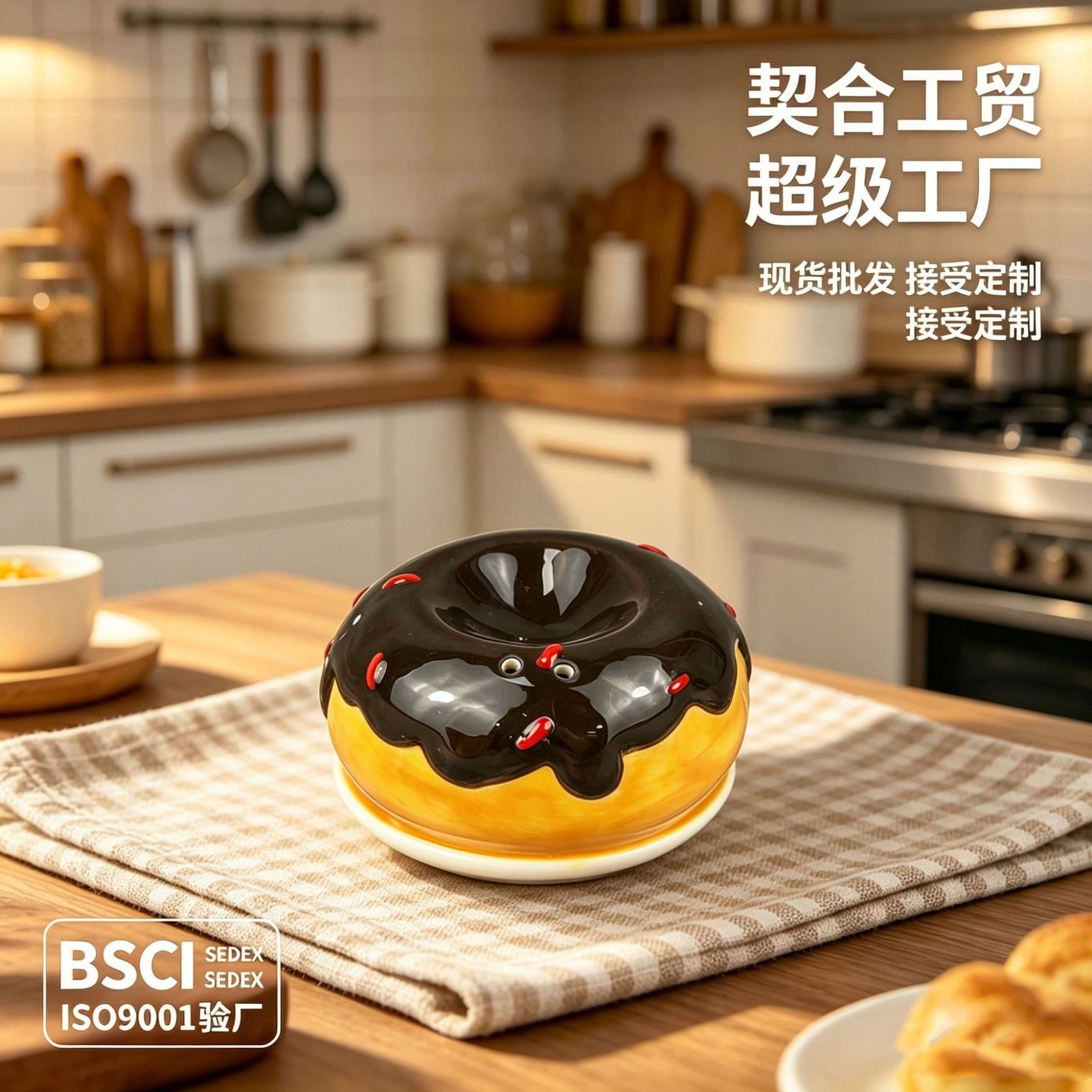 Custom Creative Ceramic Donut Salt and Pepper Shaker Set Decorative High-End Pepper Mill Kitchen Seasoning Bottle