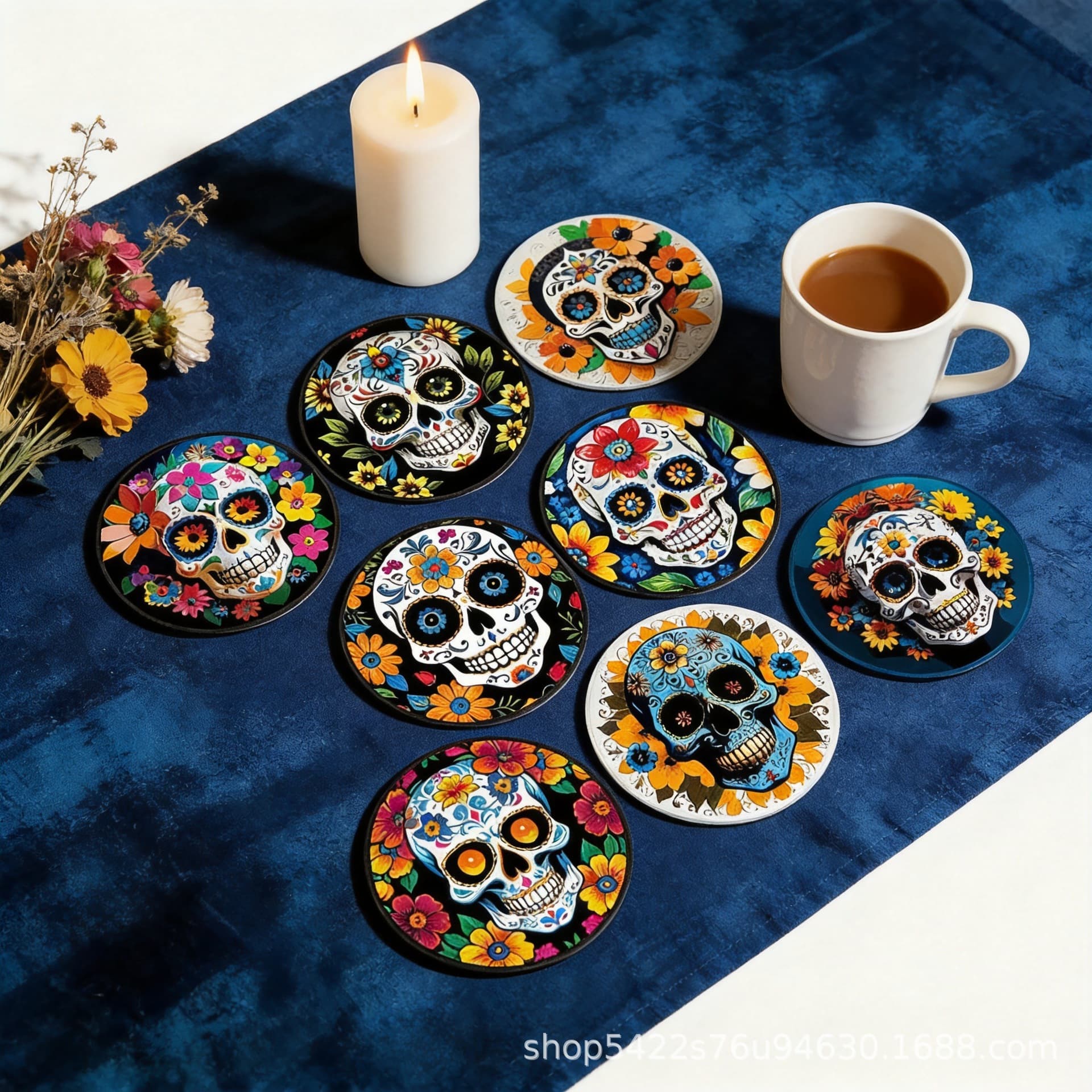 Cross-Border New Wooden Mandala Trivet 8-Piece Set Ethnic Style Art Creative Heat-Resistant Non-Slip