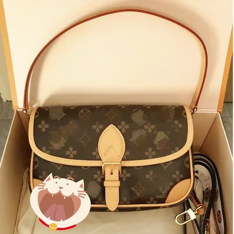Genuine Label L Baguette Bag M LV 2025 New Genuine Leather Versatile Shoulder Underarm Crossbody Handheld Print Bag