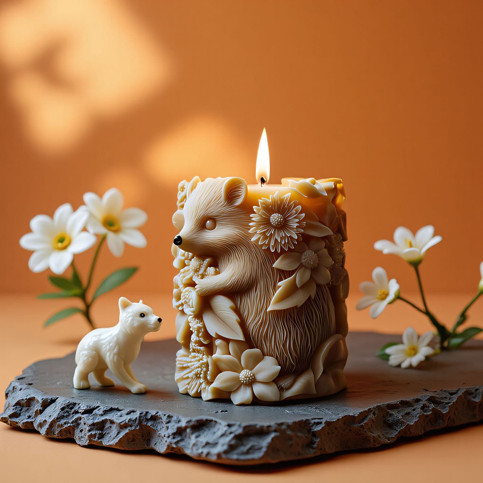 Hedgehog and Flowers Aromatherapy Candle Silicone Mold DIY Forest Hedgehog Ornament 3D Animal Relief Candle