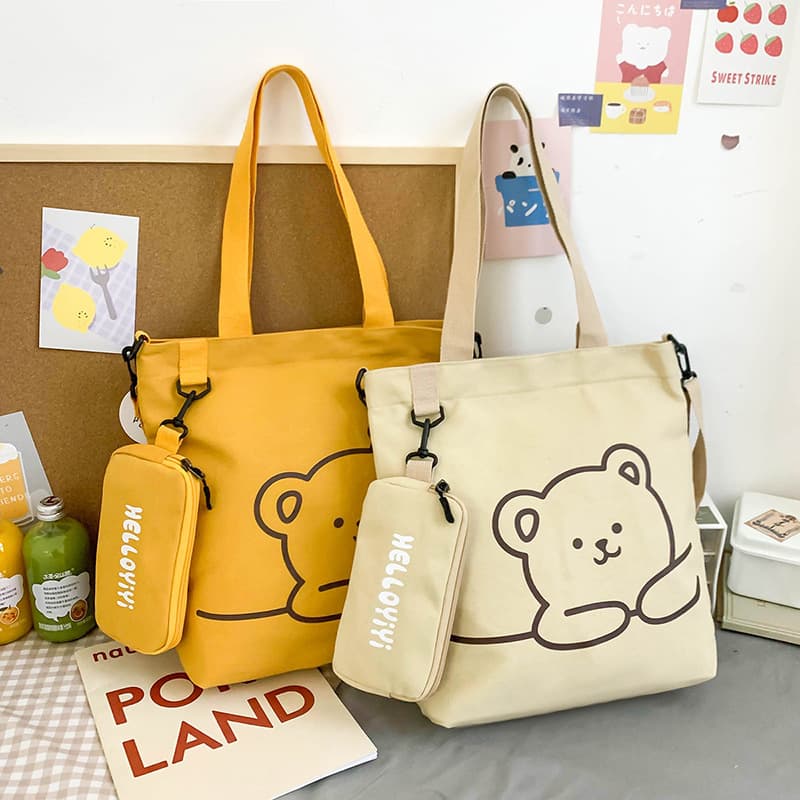 Primary School Student Canvas Crossbody Bag for Tutoring, Kids Cartoon Canvas Shoulder Bag, Handheld and Shoulder Bag Wholesale