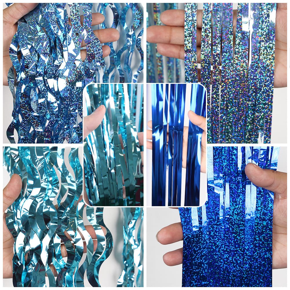 Ocean Party Laser Curved Knife Rain Curtain Tassel Bar Wedding Birthday Background Wall Decoration Blue Rain Curtain Door Curtain