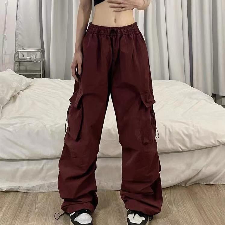 Nylon Quick-Dry Cargo Pants for Women, Summer New American Parachute Pants, High-Waist Wide-Leg Casual Elastic Cuff Sports Pants