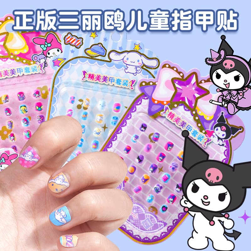 Sanrio Nail Art Stickers Embossed Cartoon Children Girls Cute Nail Stickers Stickers Culomi Back Adhesive