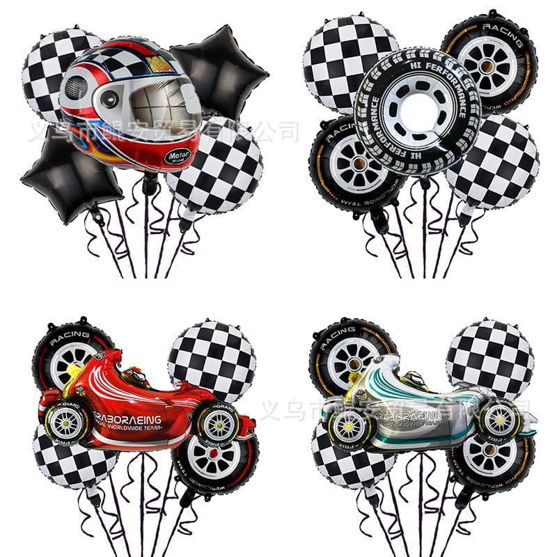 New Racing Theme Foil Balloon Set 18-inch Tire Helmet Foil Balloon Birthday Party Decoration Balloon