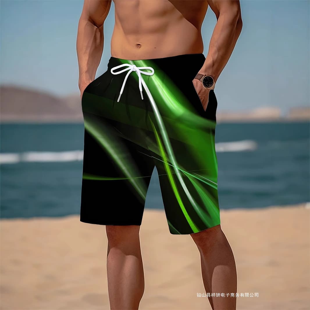[Hot Sale] Aliexpress New Summer Gradient Abstract 3D Digital Printing Straight-Leg Shorts Sports Casual Beach