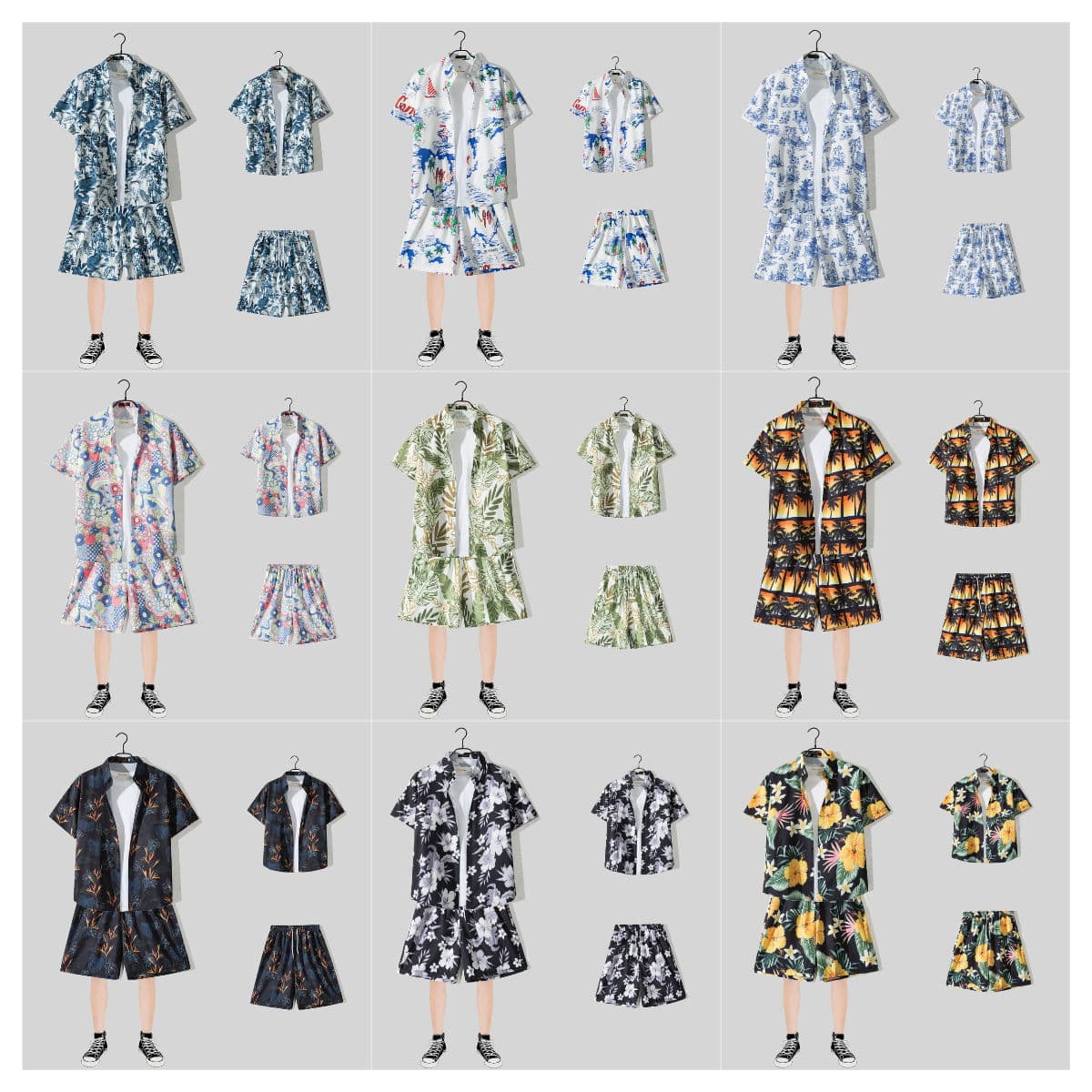 Summer Retro Beach Set Men Short Sleeve Floral Shirt Casual Hawaii Couple Beach Shorts Vacation Full Set Trendy