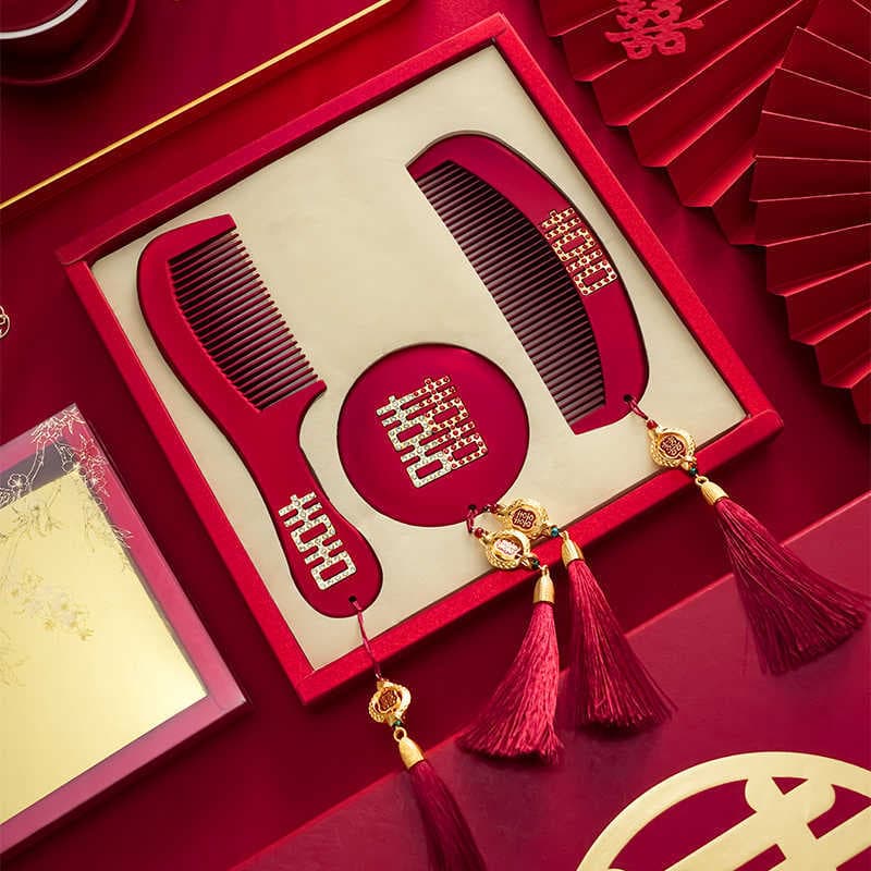 Wedding Comb Set Complete Bridal Dowry Red Gift Box Bride Gift Dragon Phoenix Items