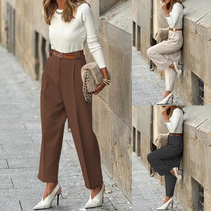 FD1558 New Solid Color High-Waisted Straight-Leg Women's Pants Spring 2024 Fashionable Cross-Border Style Casual Trousers