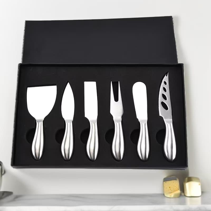 Stainless steel cheese knife set, hotel/western restaurant butter knife gift box, modern cheese knife, fork, spoon, and knife set.