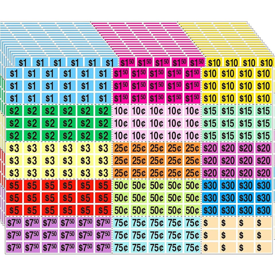 Garage Sale Sticker Yard Sale Price Sticker Rectangular Pre-Printed Price Tag for Flea Market Sales