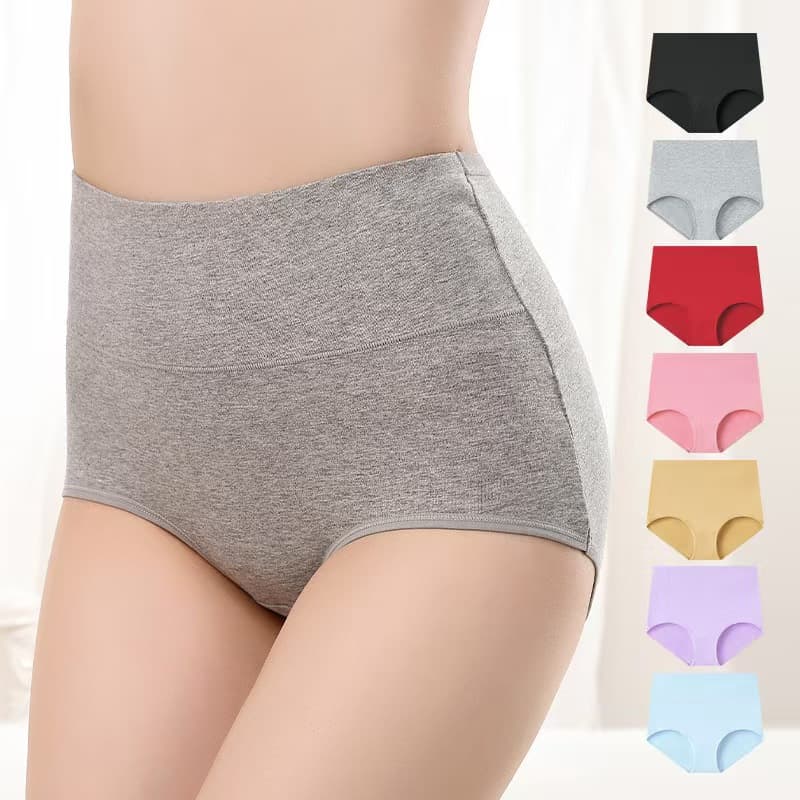 Women's Cross-Border Foreign Trade Pure Cotton High-Waist Underwear, Antibacterial Cotton Crotch, Butt Lift, Plus Size Solid Color Briefs