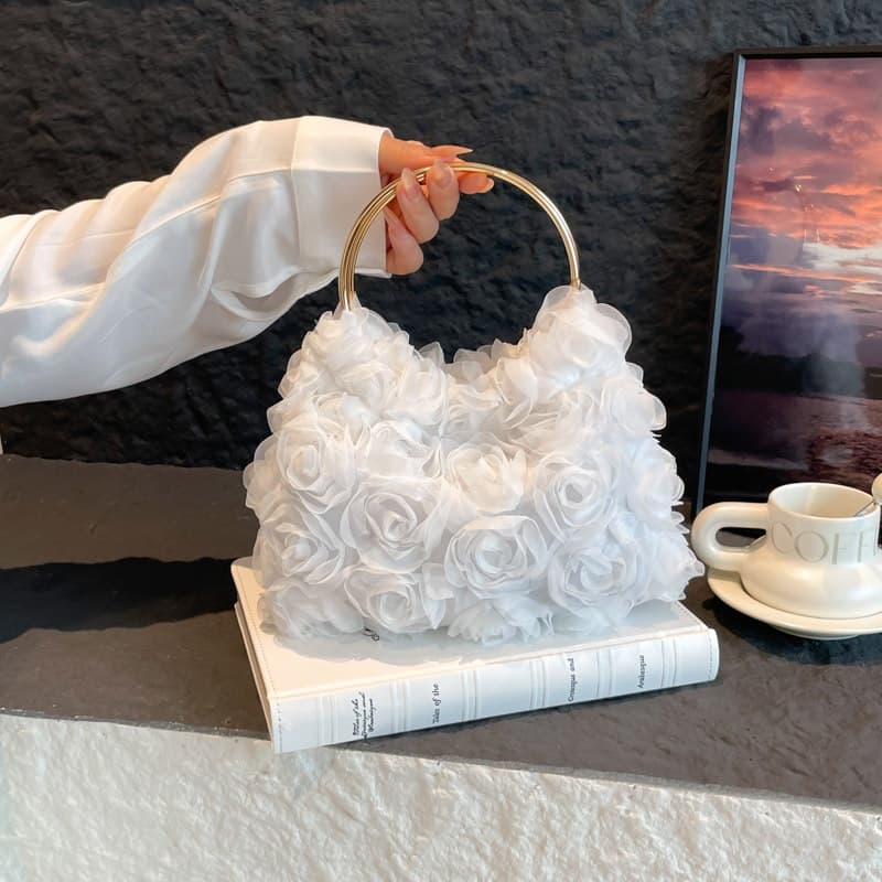 European and American New Style Rose Flower Pearl Evening Chain Bag Banquet Handbag Cheongsam Evening Wear Versatile Crossbody Bag