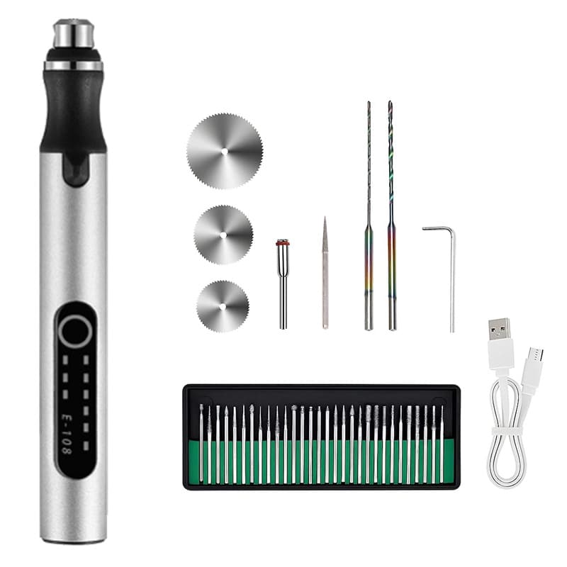 Cross-border E108 Rechargeable Mini Electric Grinding Pen, DIY Engraving Pen, Polishing, Mark Grinding, Drilling, Speed Control, Handheld Grinder 38PC