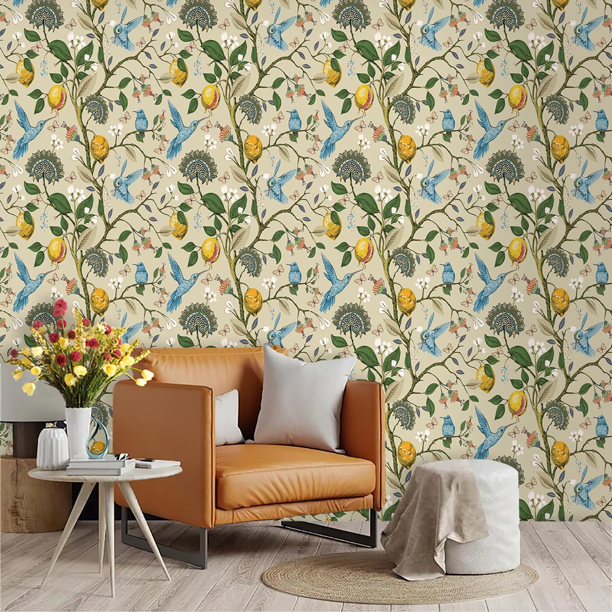 Custom Self-Adhesive Wallpaper Guava Flower Red-Crowned Crane PVC Repeating Wallpaper Bedroom Decorative Sticker Manufacturer
