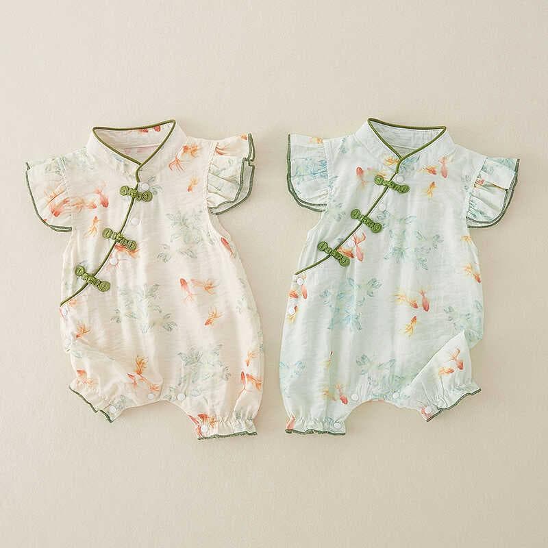 Baby summer jumpsuit, baby girl, new Chinese-style Chinese-style crawling suit, newborn summer full moon hundred-day cheongsam dress