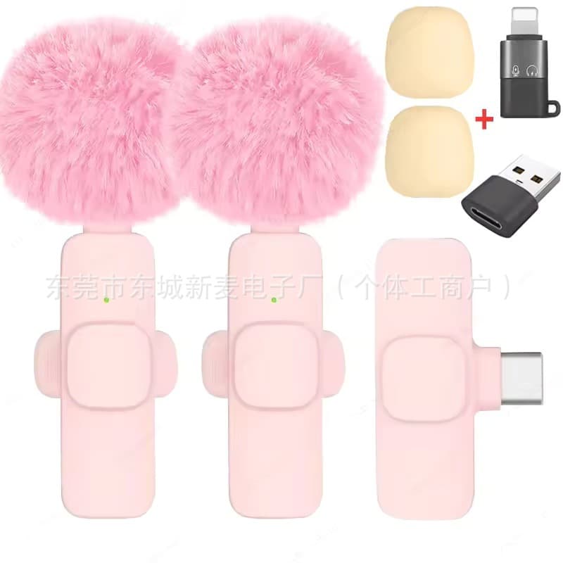 New Cross-Border K9/K1 Pink White Wireless Lavalier Microphone One-to-Two Reverb Noise Reduction Live Streaming Small Mic