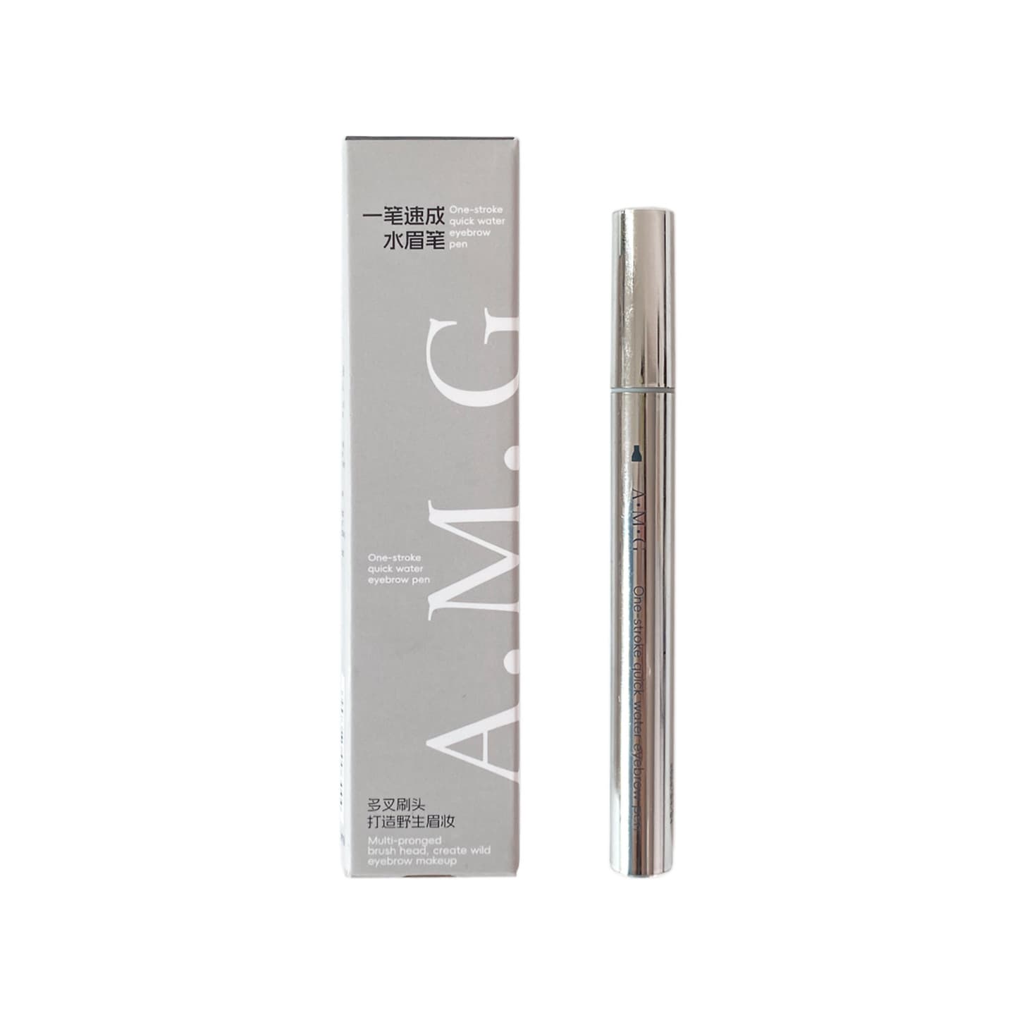 AMG Water Eyebrow Pencil with Multi-Prong Brush Head, Natural 3D Fluffy Finish, Wild Eyebrow Look, Defined Individual Hairs, Waterproof and Sweatproof