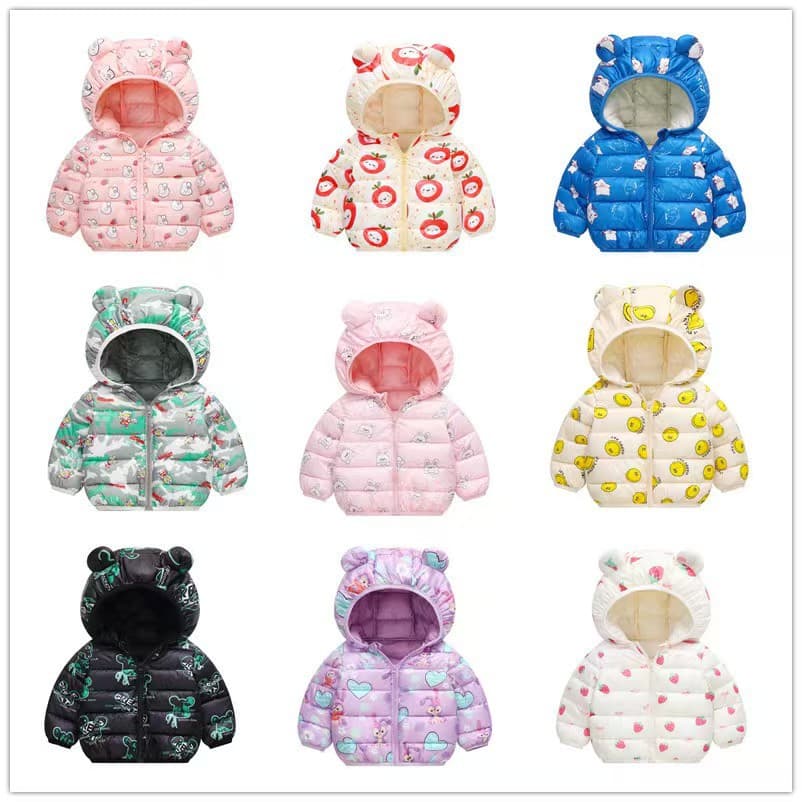 2025 New Autumn and Winter Baby Boys and Girls Hooded Ear Printed Cotton Clothing Baby Lightweight Infant Coat