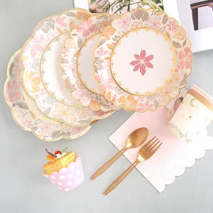 Cross-Border Party Paper Plates Thickened Gold Foil Lace Disposable Tableware Amazon Cartoon Birthday Decorative Paper Plates