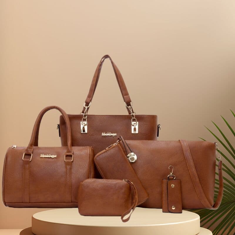 New European and American Fashion Litchi Pattern Women's 6-Piece Handbag Set Wholesale Foreign Trade Large Capacity Shoulder Tote Bag
