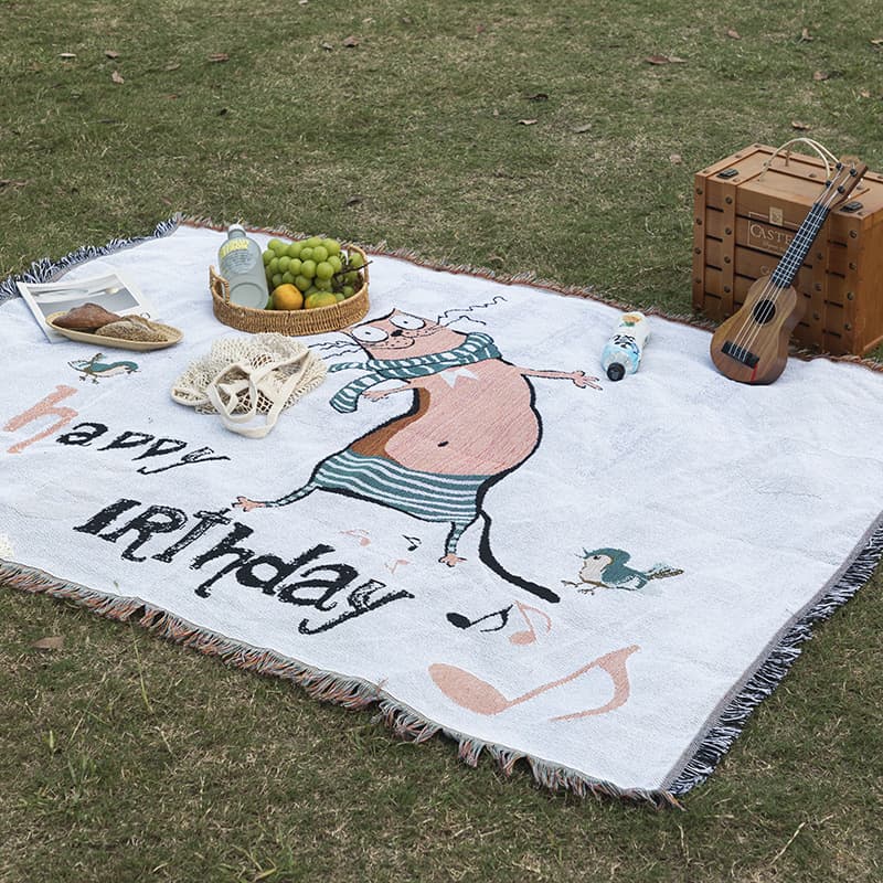 Custom Jacquard Woven Picnic Blanket Sucre Outdoor Camping Blanket Sofa Blanket Multifunctional Thread Blanket Moisture-Proof Picnic Mat