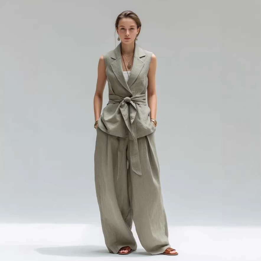 Amazon 2026 EU/US Summer New Fashion Elegant Casual Solid Color Women's Pants Suit Two-Piece Set