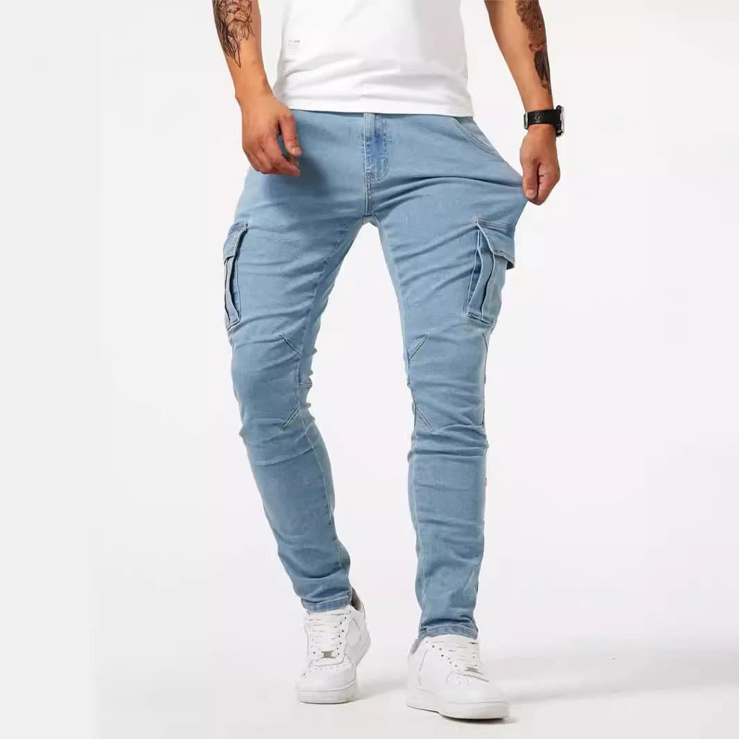 Men's Cargo Casual Pants for AliExpress Amazon Men's Denim Cargo Pants Multi-Pocket Work Pants