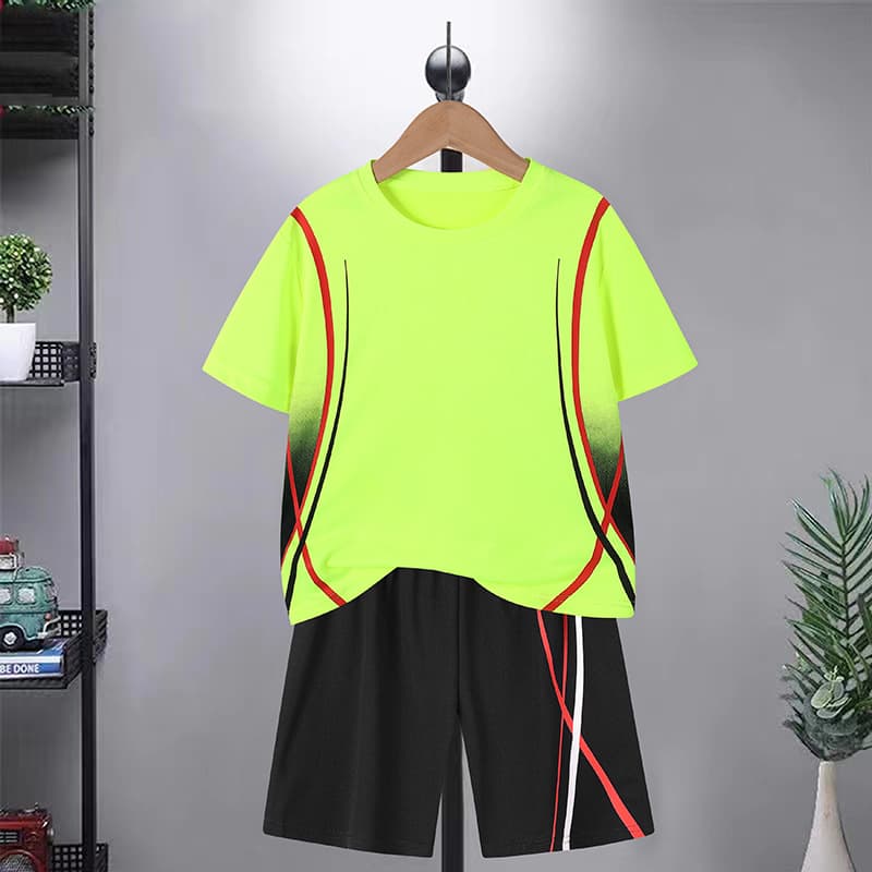 Boys' Sport Quick-Dry Set, Summer Lightweight T-Shirt, Large Kids' Short Sleeve and Shorts Two-Piece, T-Shirt and 5-Inch Shorts
