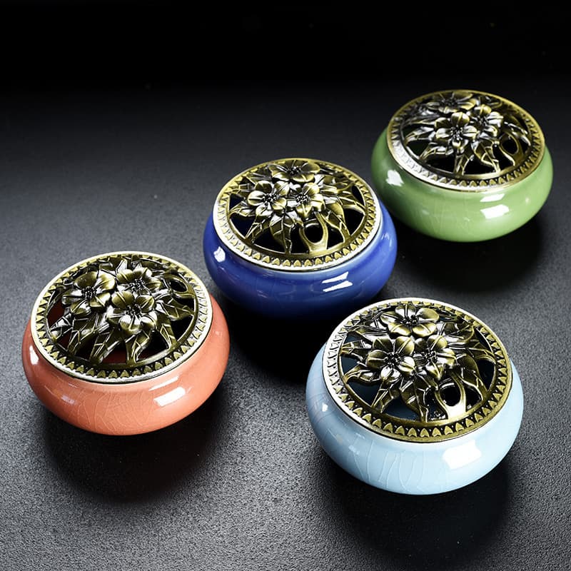 Factory New Ceramic Glaze Crackle Incense Burner for Home, Creative Coil Agarwood Incense, Small Ge Kiln Ceramic Sandalwood Burner
