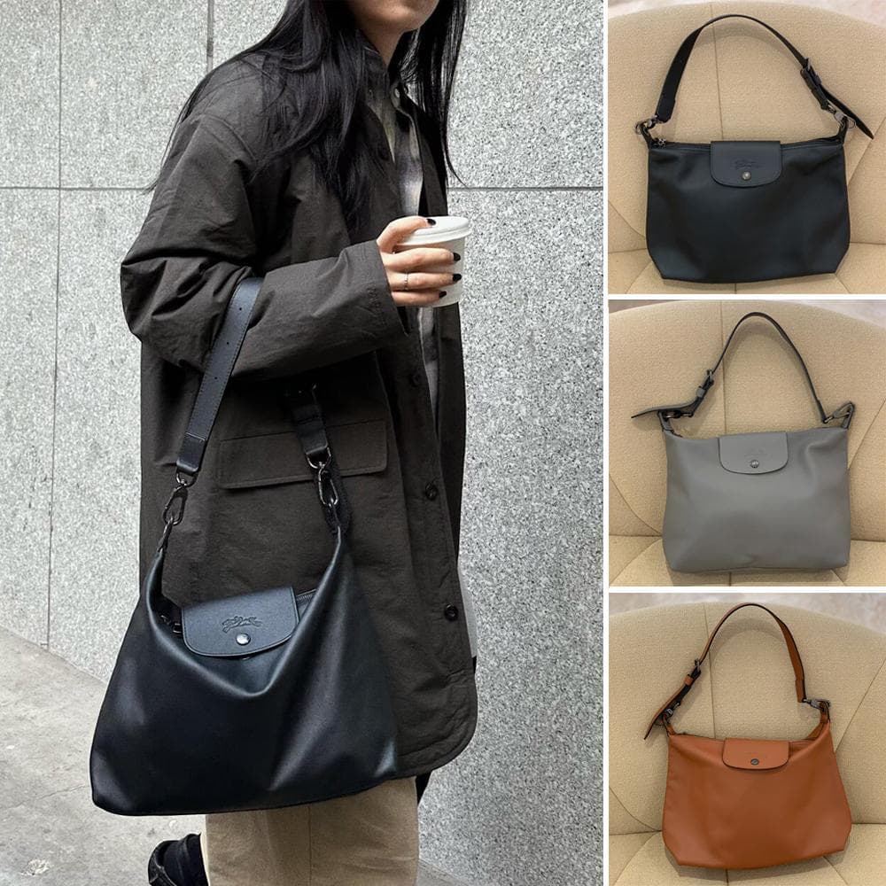 France's new Longchamp hobo underarm cowhide bag, portable shoulder bag, cross-body underarm bag, large-capacity tote bag