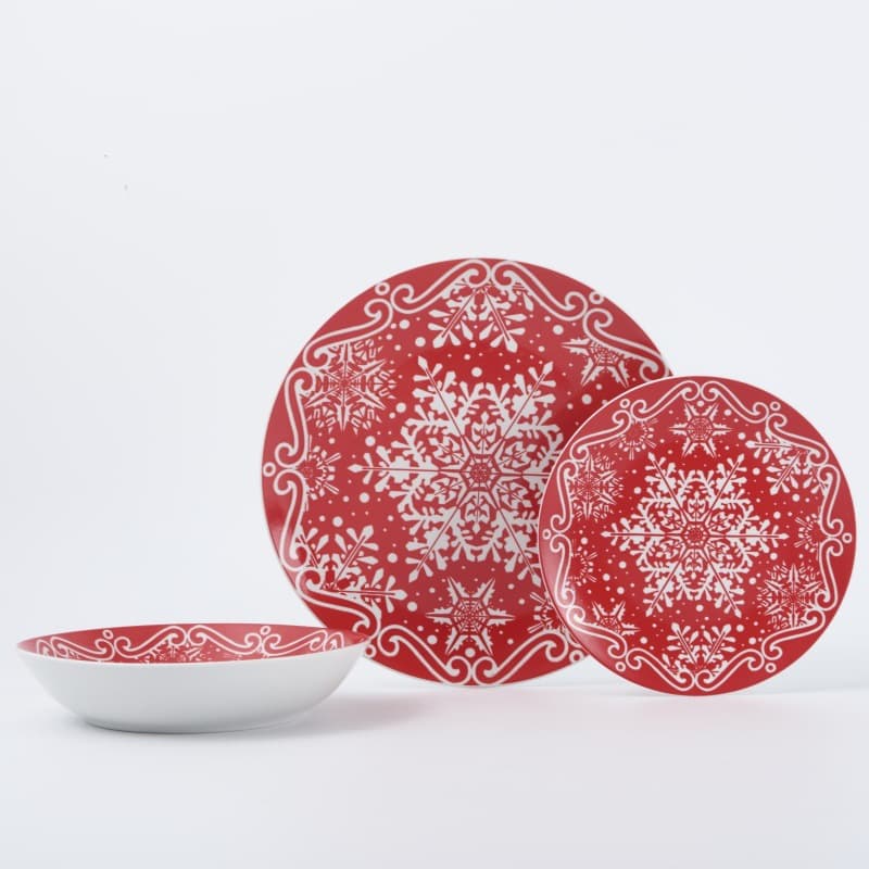 Ceramic tableware printed underglaze color home dining plate three-piece set red pattern plate set soup plate foreign trade export