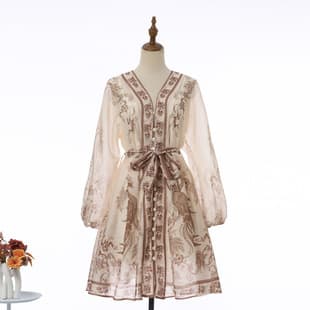Cross-Border EU-US Summer Swimwear Floral Print Short Dress French Style Women's Fashion Gown