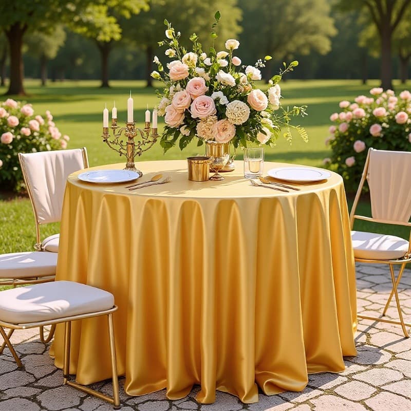 New Outdoor Satin Light Luxury Round Satin Tablecloth in Multiple Colors, Anti-Wrinkle and Stain-Resistant, Wedding Table Decoration