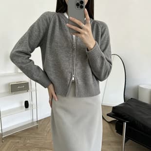New cross-border double-zip raglan long-sleeve round-neck knit cardigan for women, basic knit cardigan jacket for women