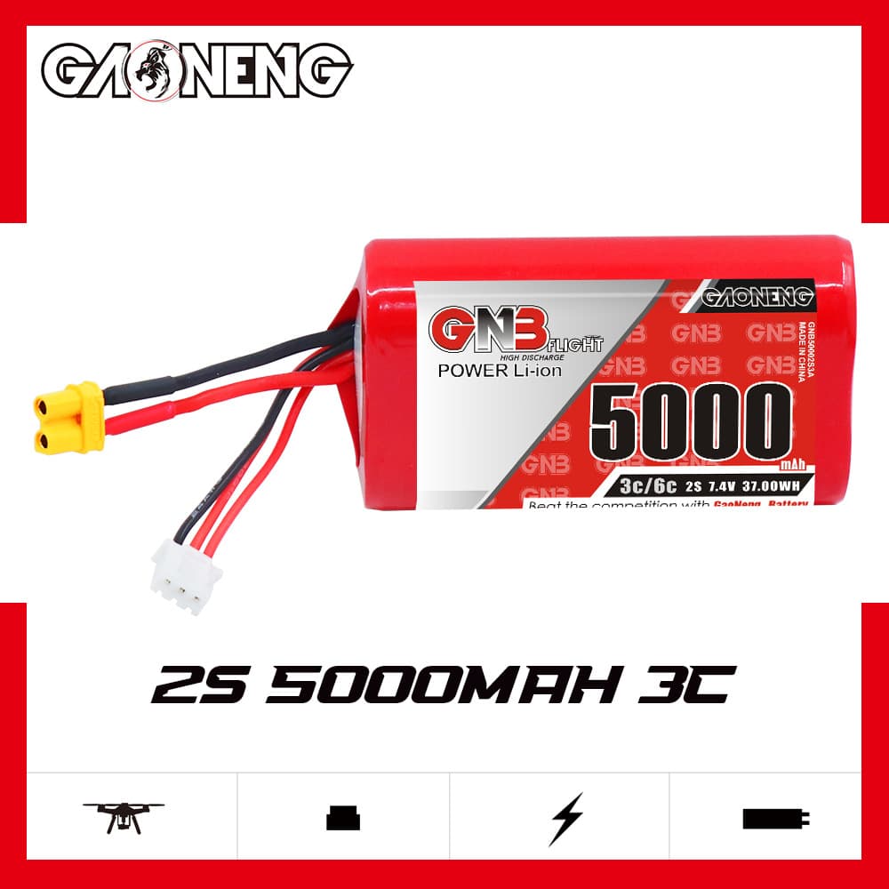 GNB High Capacity 5000mAh 2S 7.4V 3C Jumper T20 GEMINI Remote Control Li-ion Battery