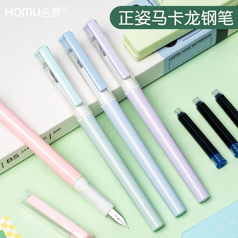 Hemoo Macaron Direct Liquid Ink Fountain Pen, Children's Posture Correction Practice 0.5mm Fine Nib, Fresh and High Appearance Student Fountain Pen
