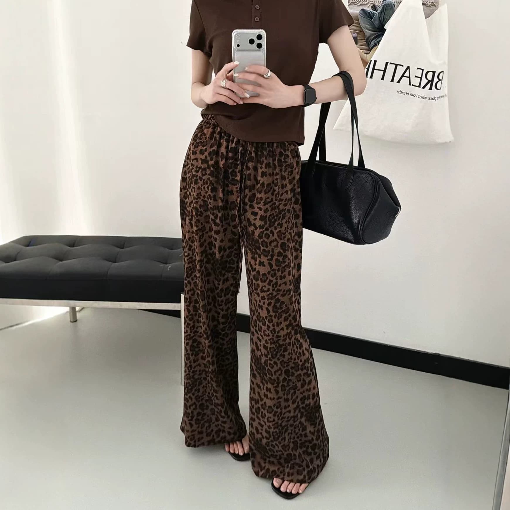 High-End Leopard Print Cool Pants 26 Summer New Style Loose Versatile Casual Straight-Leg Long Pants Women's Clothing Source Factory