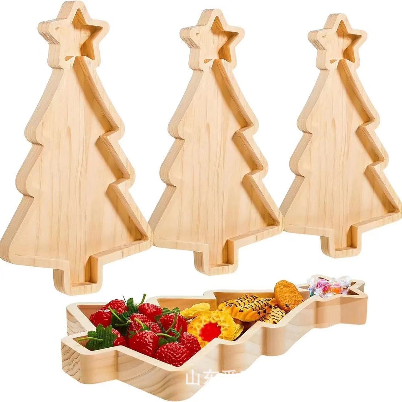 Solid Wood Christmas Tree Fruit and Snack Tray, Home Desktop Melon Seed and Candy Tray, Solid Wood Irregular Cookie and Snack Plate