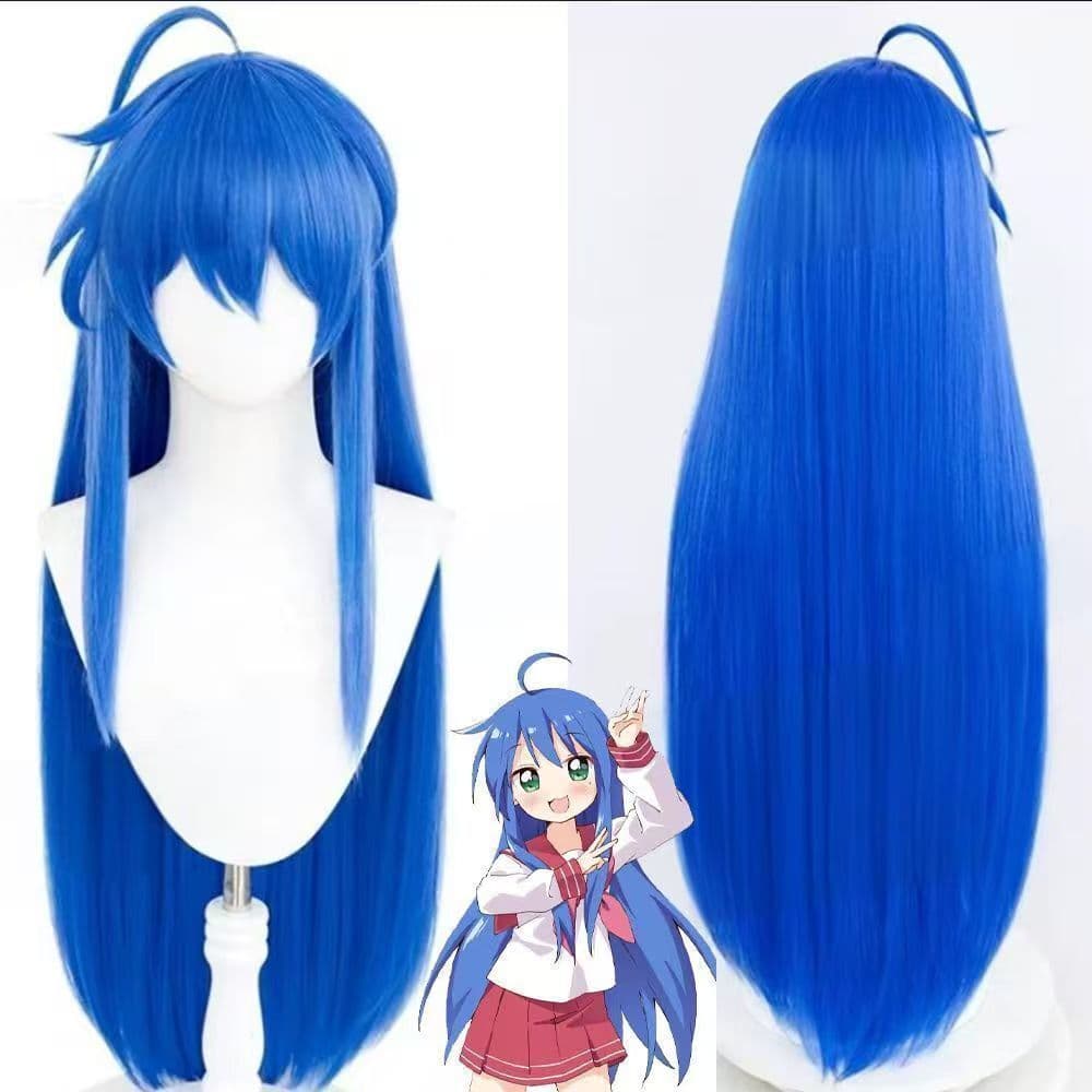 Lucky Star Izumi Konata Cosplay Wig Anime Wig Special Mix Blue Long Straight Hair with Clip Net