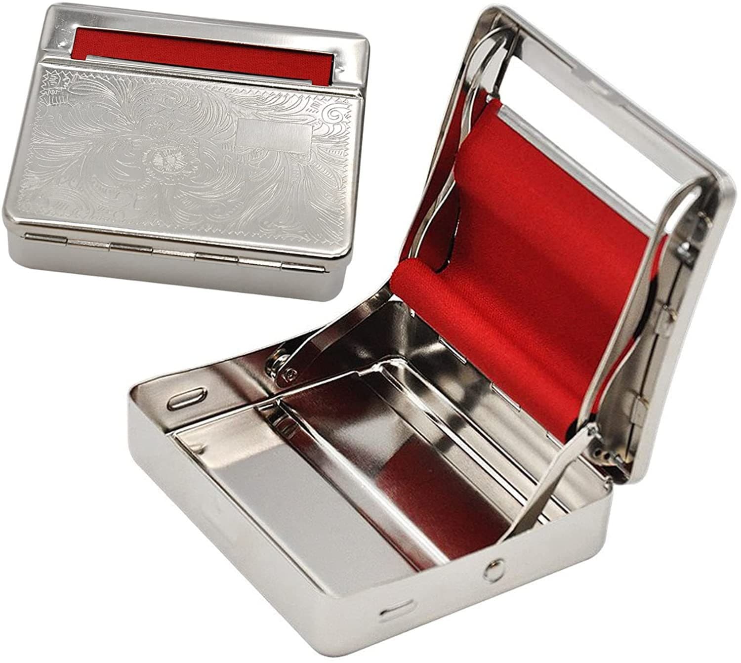 Cross-border direct supply of metal cigarette cases, red cloth cigarette cases, manual cigarette rolling devices, and wholesale metal smoking accessories.