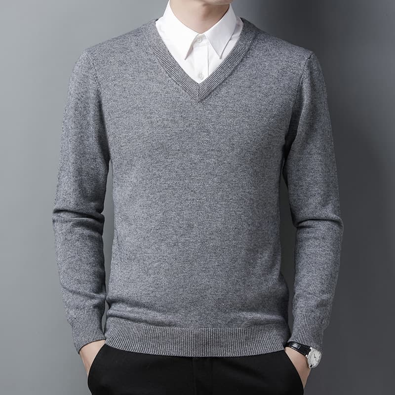 Factory Store Wool Sweater for Men, Winter Thickened, Wool-Containing, V-Neck Knitwear, Middle-aged, Loose Fit, Dad's Sweater, Base Layer