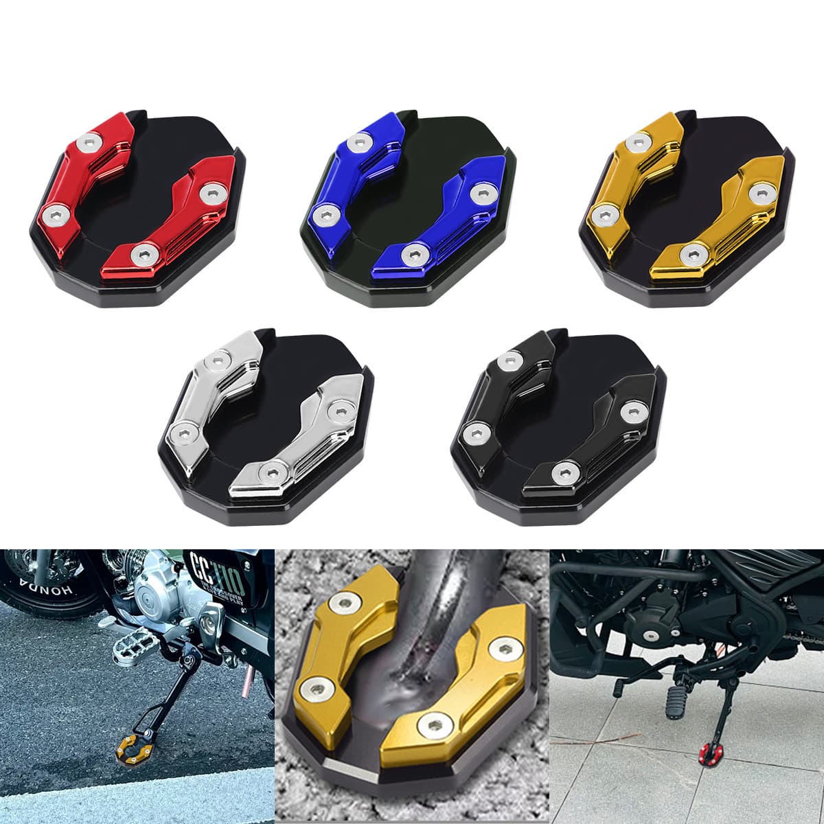 New Motorcycle Modification Accessories Large Electric Vehicle Side Stand Anti-Slip Pad Aluminum Alloy Motorcycle Parts