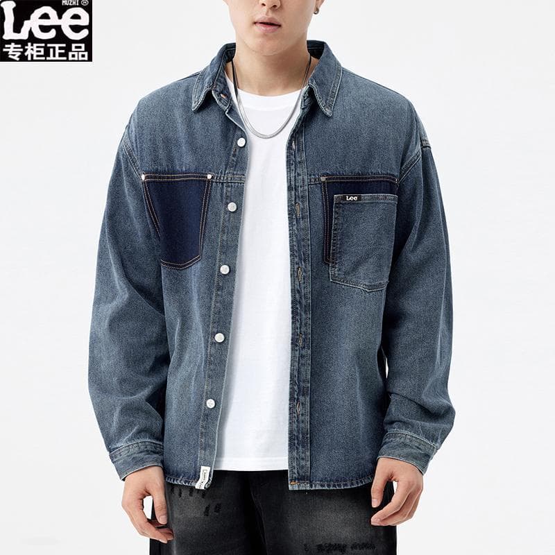 Lee Autumn Blue Premium Lapel Denim Shirt Jacket for Men - Versatile Workwear Casual Cool Jacket