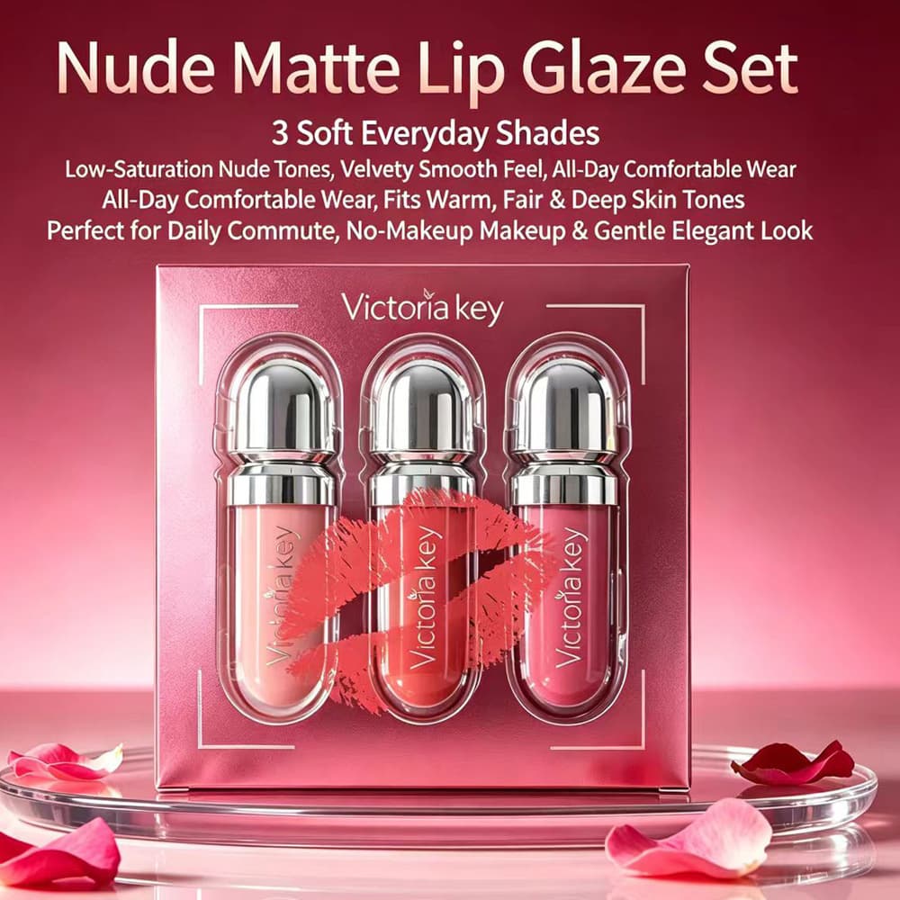Cross-border matte lipstick lip glaze set waterproof non-stick cup makeup 3-piece lip gloss lip glaze set chocolate